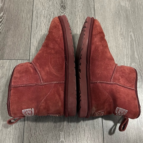 UGG Suede Swarovski Crystal Embellishments Mini Burgundy Sparkle Boots - Picture 7 of 10